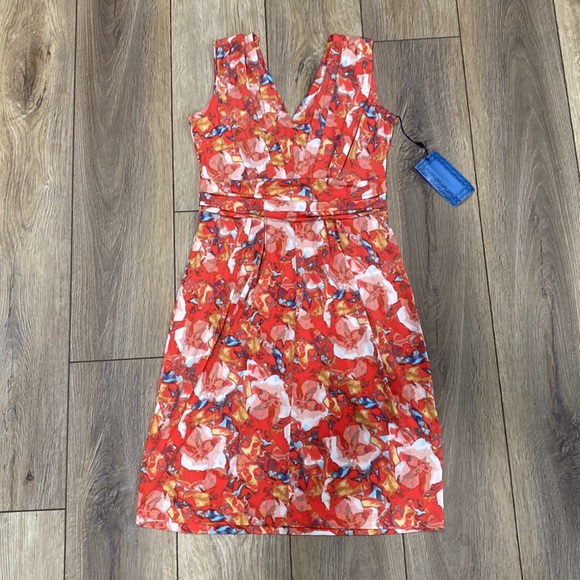 NWT SIMPLY VERA WANG Coral Pink Floral Midi Dress XS - Picture 7 of 13